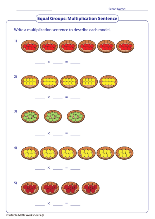 Equal Groups Multiplication Sentence Worksheet Template Printable pdf