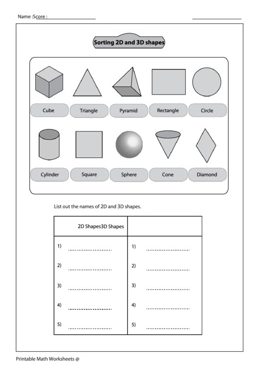 Sorting 2d And 3d Shapes Worksheet With Answer Key Printable pdf