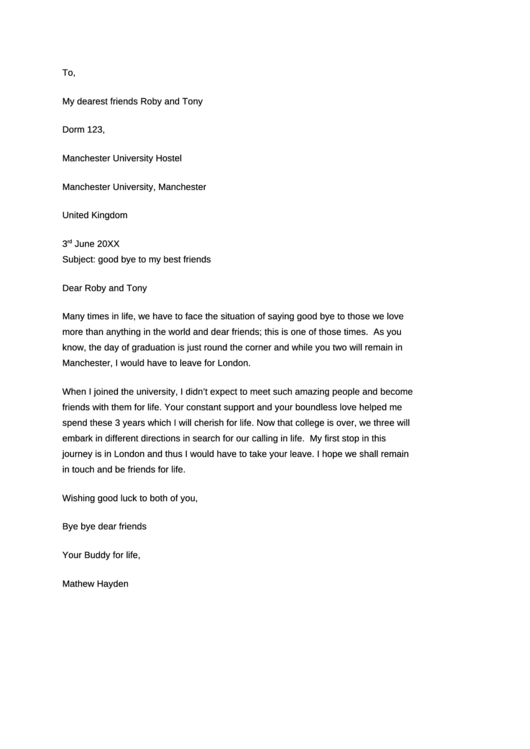 Sample Farewell Letter Template Printable pdf