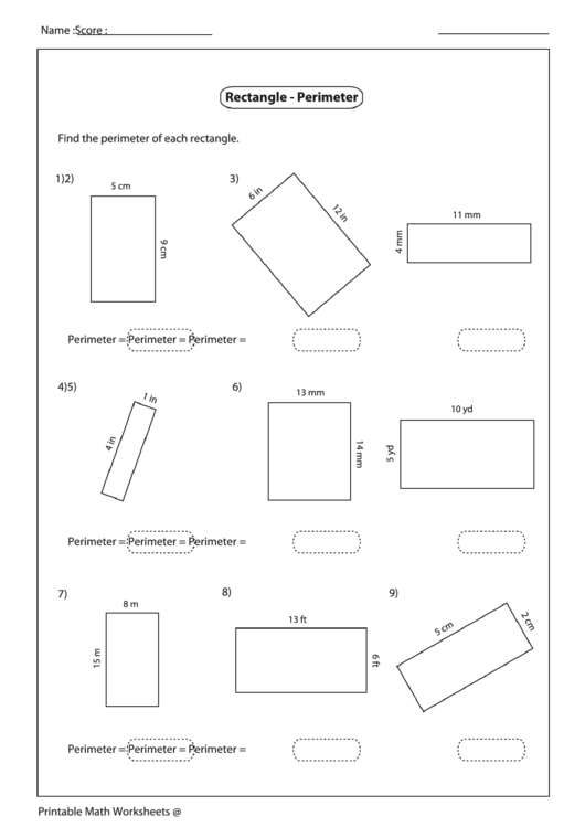Rectangle Perimeter Worksheet Printable pdf