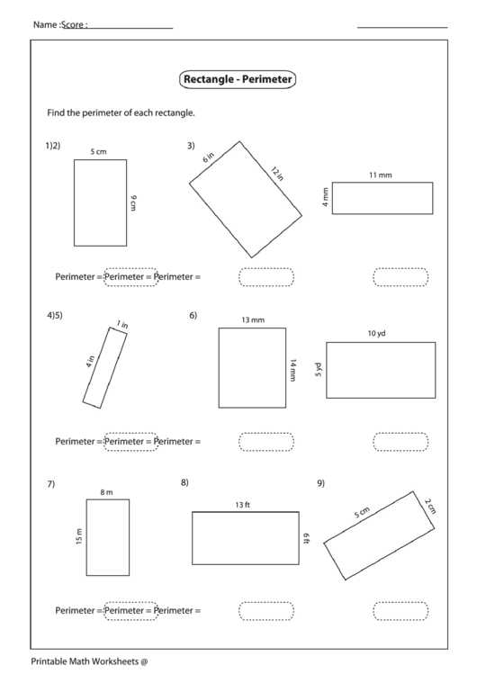 Rectangle Perimeter Worksheet printable pdf download