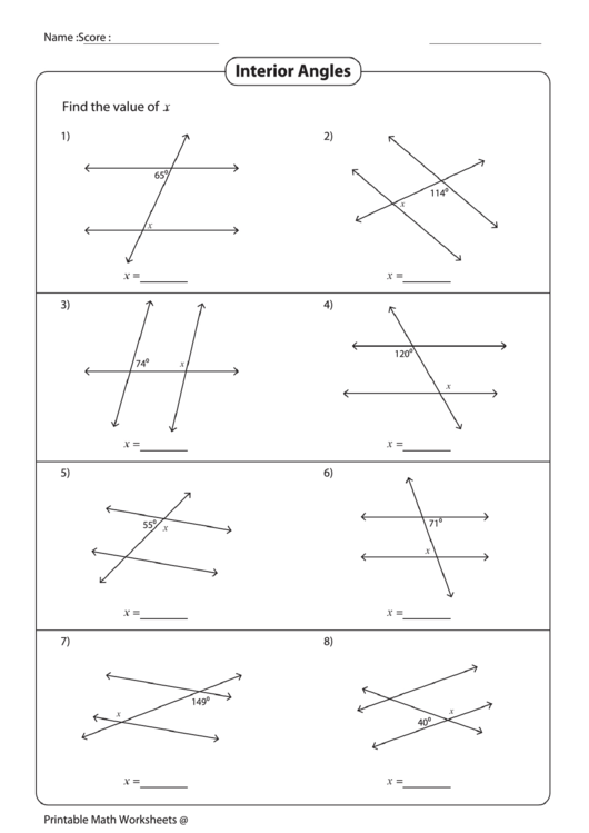 Interior Angles Worksheet Printable pdf