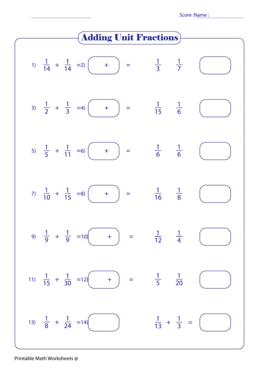 Adding Unit Fractions 29 Printable pdf