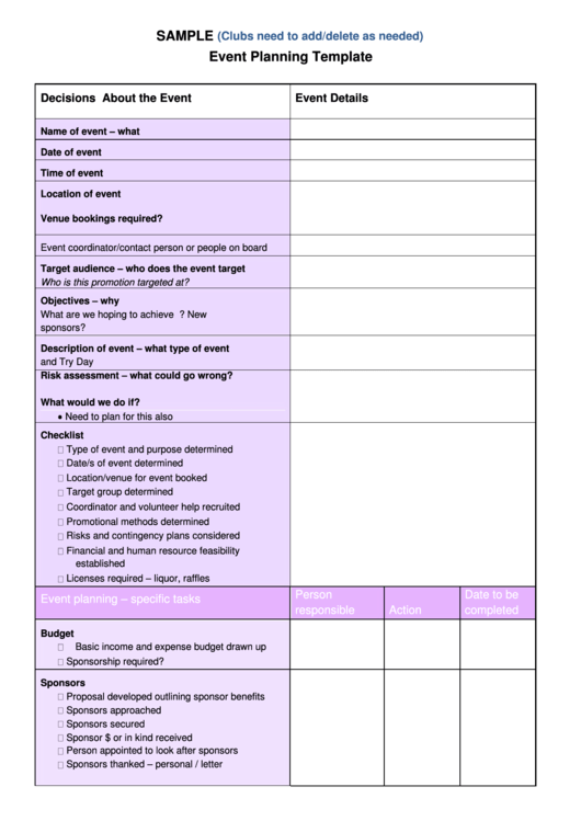 Event Planning Template Printable pdf