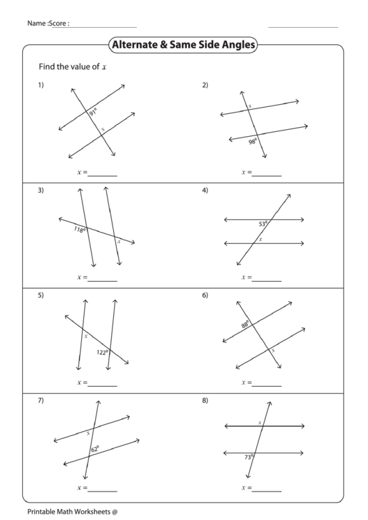Alternate And Same Side Angles Worksheet Printable pdf