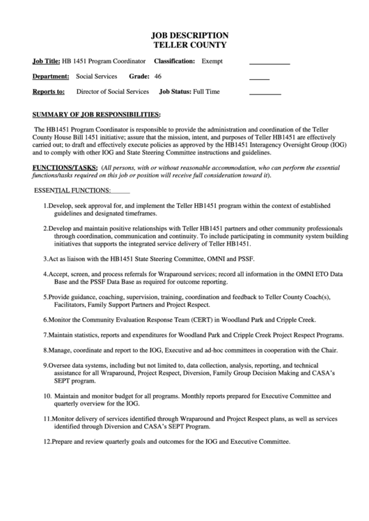 Job Description Program Coordinator Printable pdf