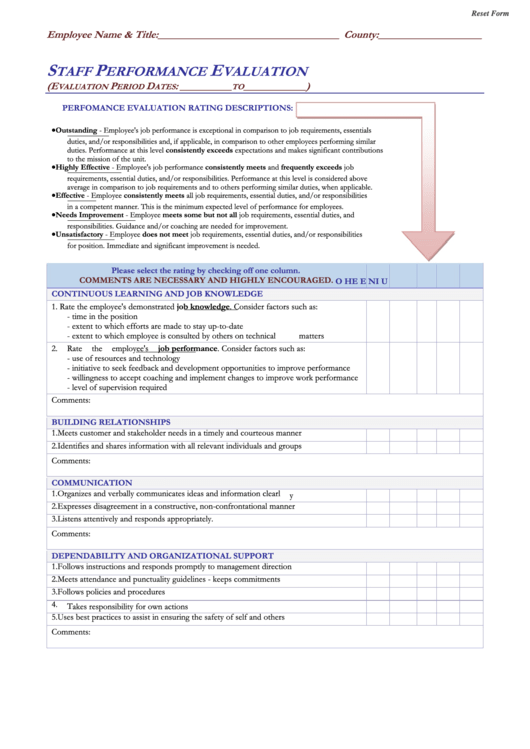 Fillable Staff Performance Evaluation Printable pdf