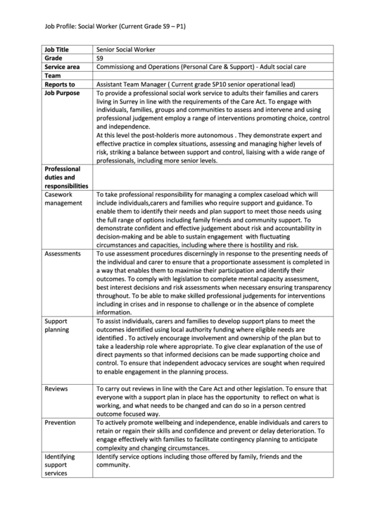 Senior Social Worker Job Description Printable pdf