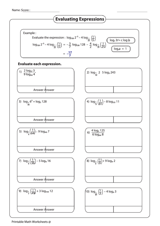 Evaluating Expressions Worksheet Printable pdf