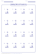 Adding Mixed Numbers Worksheet Printable pdf