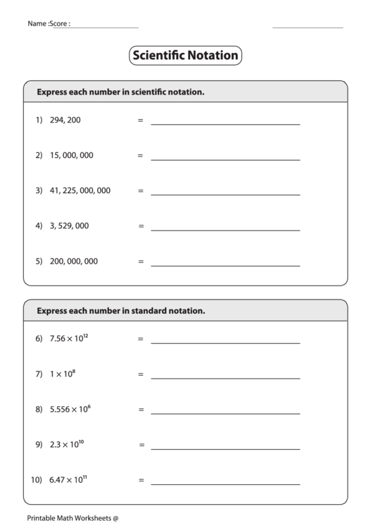 Expressing Numbers In Scientific Notation Worksheet With Answer Key Printable Pdf Download
