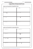 Logarithmic And Exponential Form Worksheet