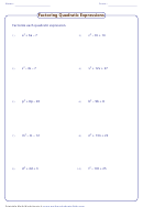 Factoring Quadratic Expressions Worksheet Printable pdf