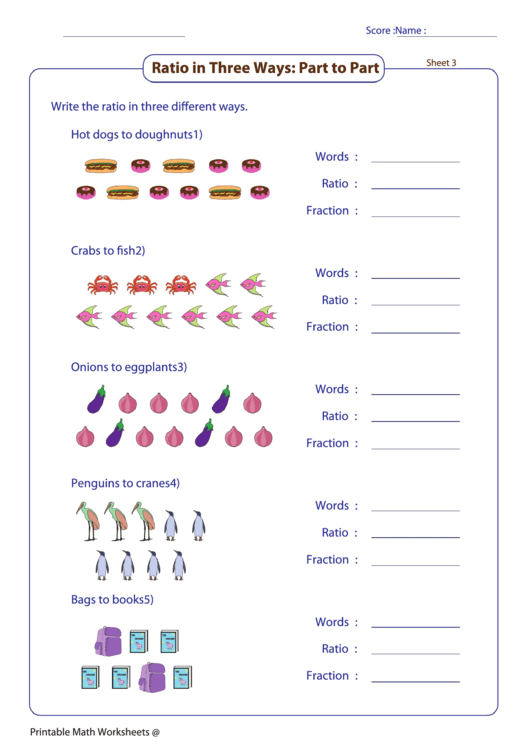 Ratio In Three Ways Part To Part Worksheet printable pdf download