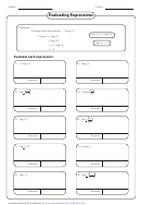 Evaluating Expressions Log Worksheet Printable pdf