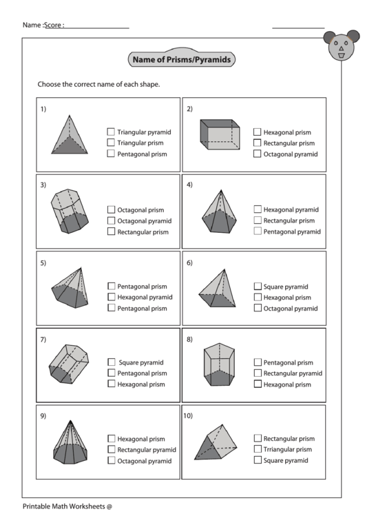 Name Of Prisms Or Pyramids Worksheet With Answer Key Printable pdf