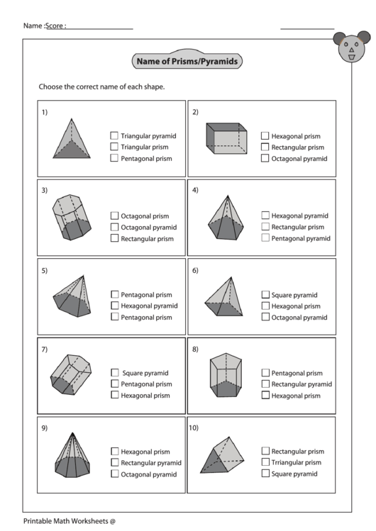 Name Of Prisms Or Pyramids Worksheet With Answer Key Printable Pdf Download