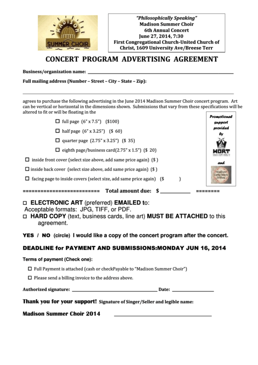 Concert Program Advertising Agreement