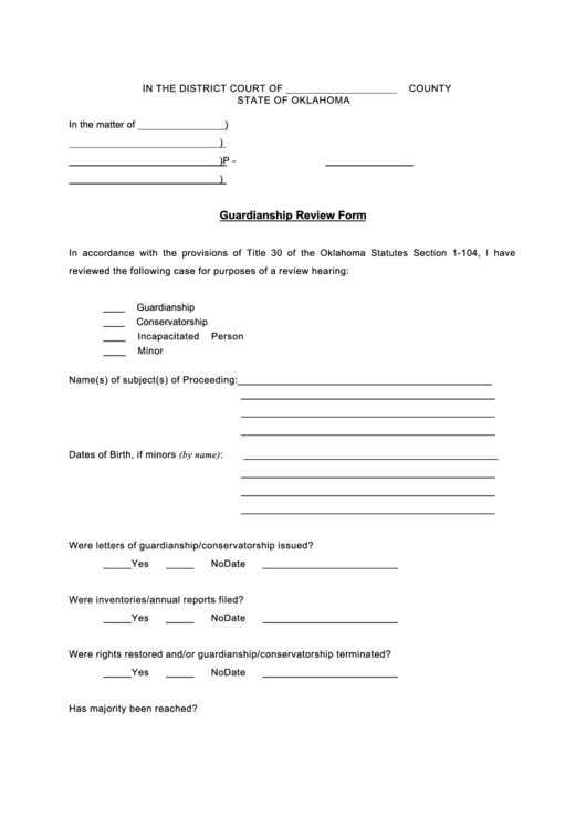 Guardianship Review Form Printable pdf