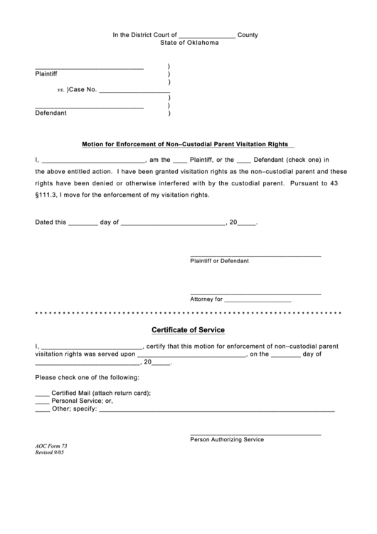 Motion For Enforcement Of Non Custodial Parent Visitation Rights Printable pdf