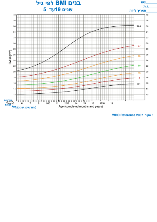 Boys Bmi - By Age: From Five To Nineteen Years Printable pdf