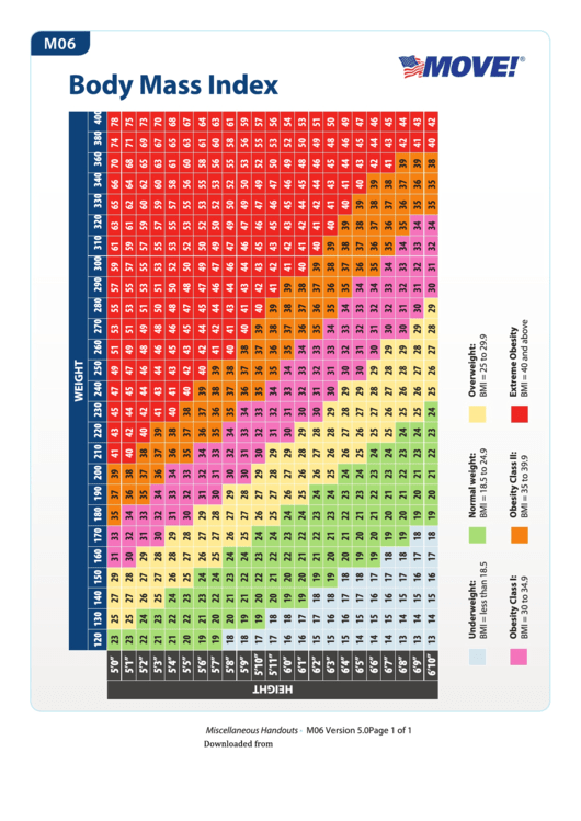Body Mass Index Chart Printable pdf