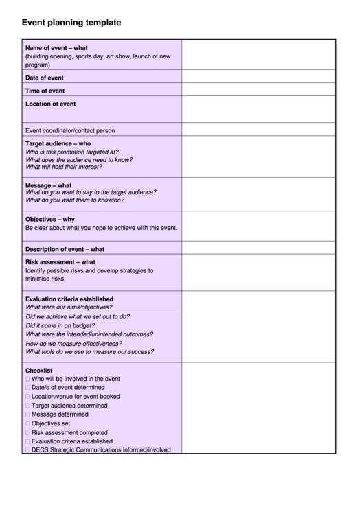 Event Planning Template Printable pdf