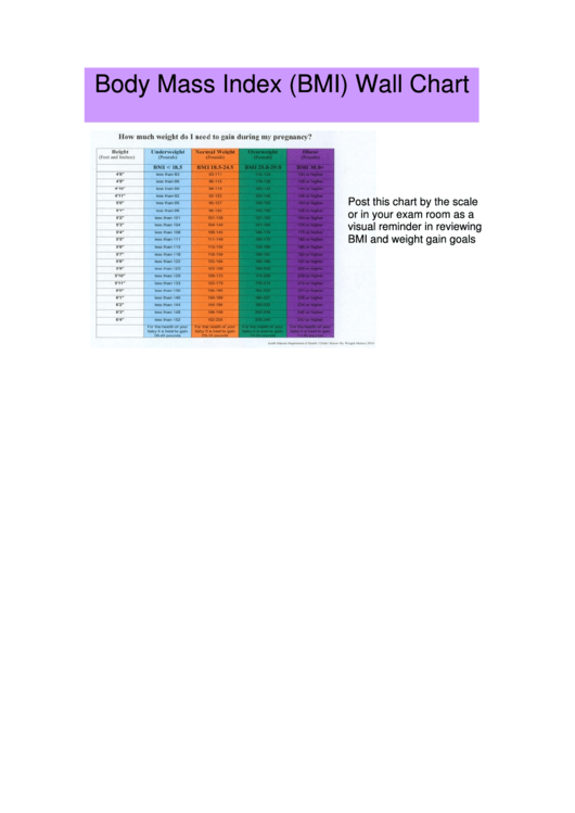 Body Mass Index (Bmi) Wall Chart Printable pdf