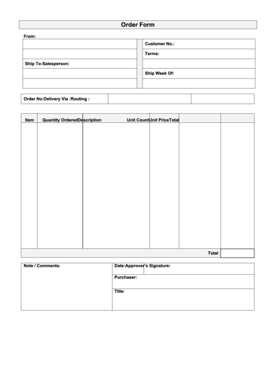Fillable Order Form Template Printable pdf