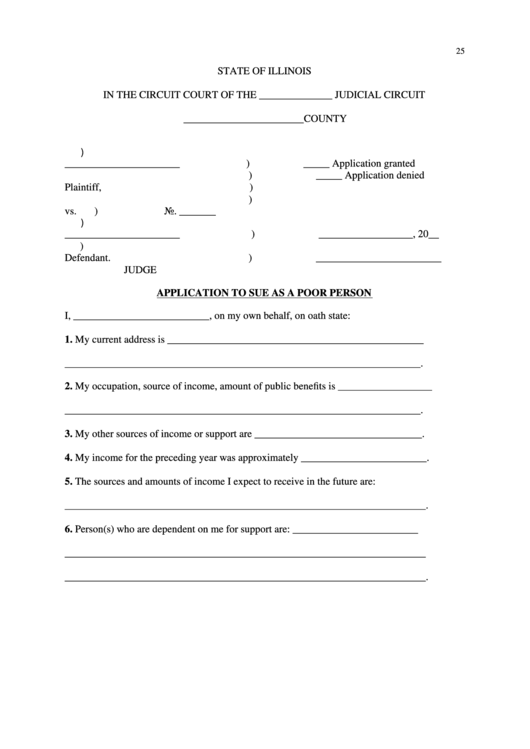 Application To Sue As A Poor Person Printable pdf