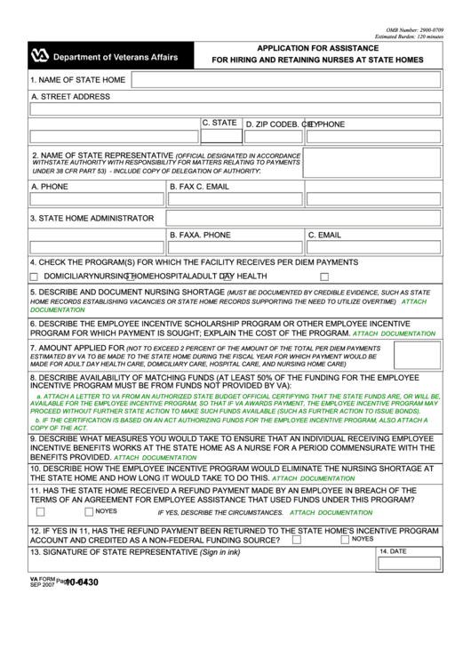 Fillable Application For Assistance For Hiring And Retaining Nurses At State Homes Printable pdf