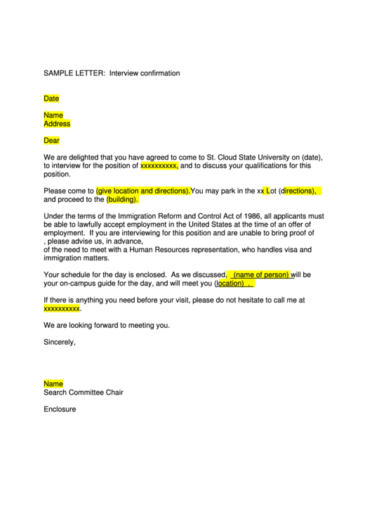 Sample University Interview Confirmation Letter
