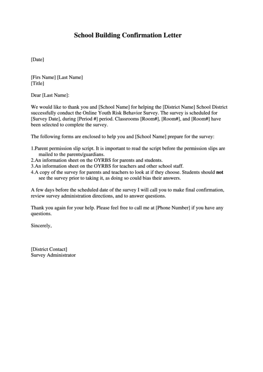 School Building Confirmation Letter Template Printable pdf
