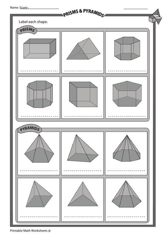 Prisms & Pyramids Printable pdf