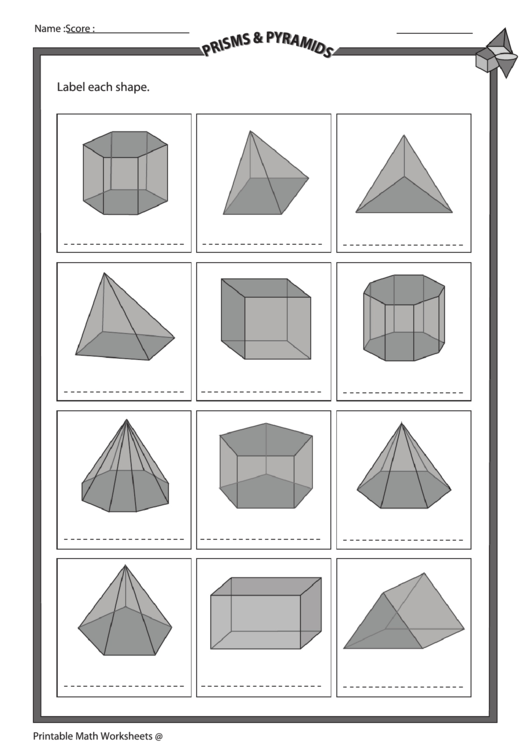 Prisms & Pyramids Chart (Black And White) Printable pdf