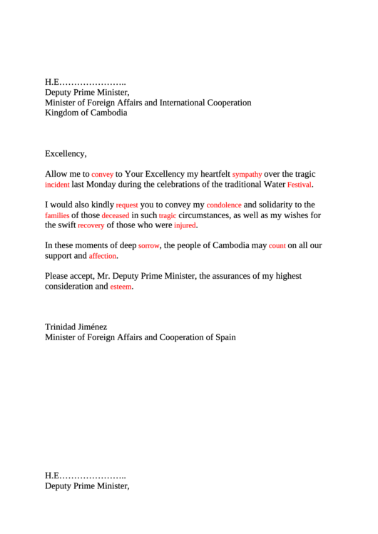 Sample Letter Of Sympathy Printable pdf