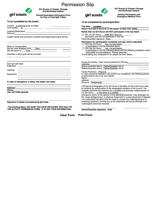 Fillable Parents Guardians Information Form For Day Or Overnight Trips Printable pdf