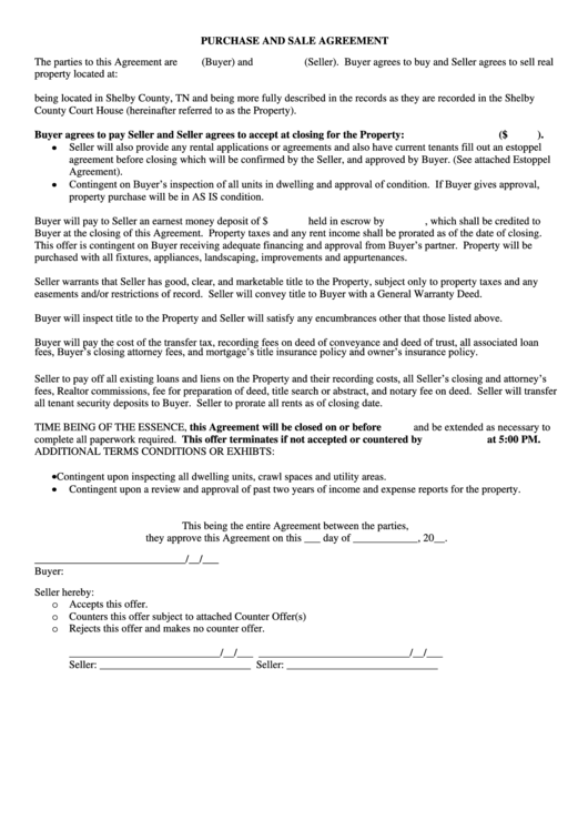 Purchase And Sale Agreement Printable pdf