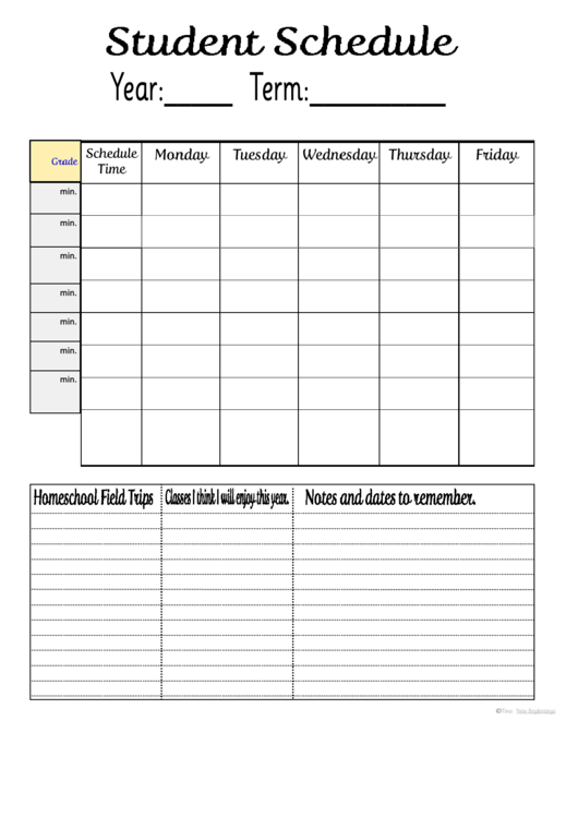 Fillable Student Schedule Printable pdf