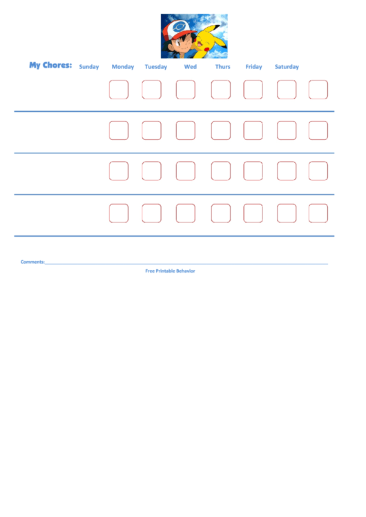 Pokemon Chore Chart Template Printable pdf