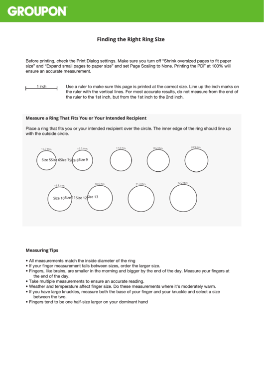 Finding The Right Ring Size Printable pdf