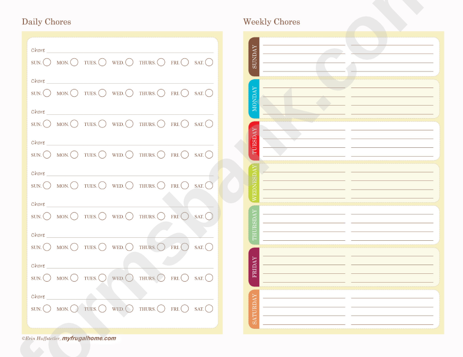 Daily And Weekly Chore Chart Template