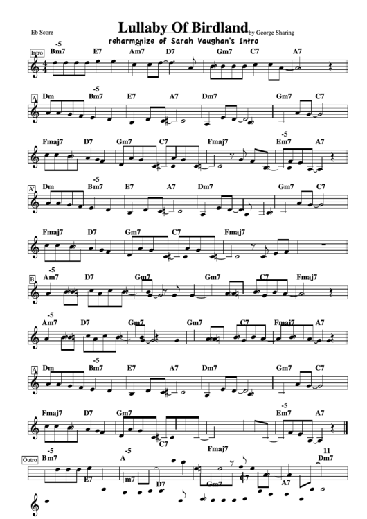 Lullaby Of Birdland By George Sharing Printable pdf
