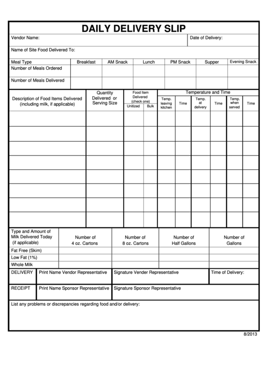 Daily Delivery Slip Template Printable pdf