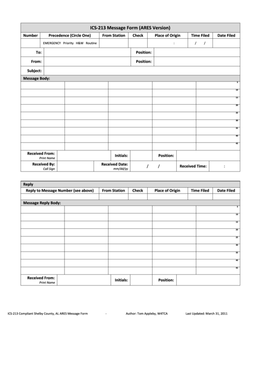 Ics 213 Message Form Printable pdf
