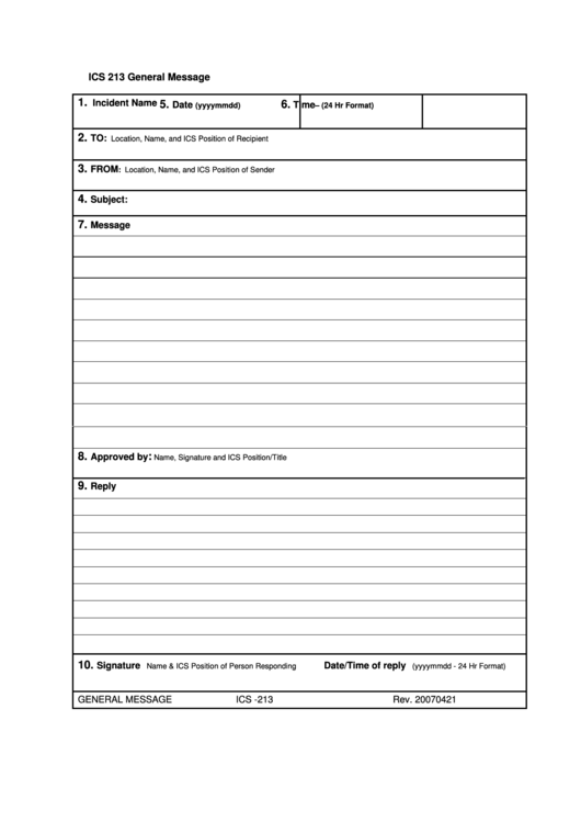 Fillable Ics 213 General Message Form Printable pdf