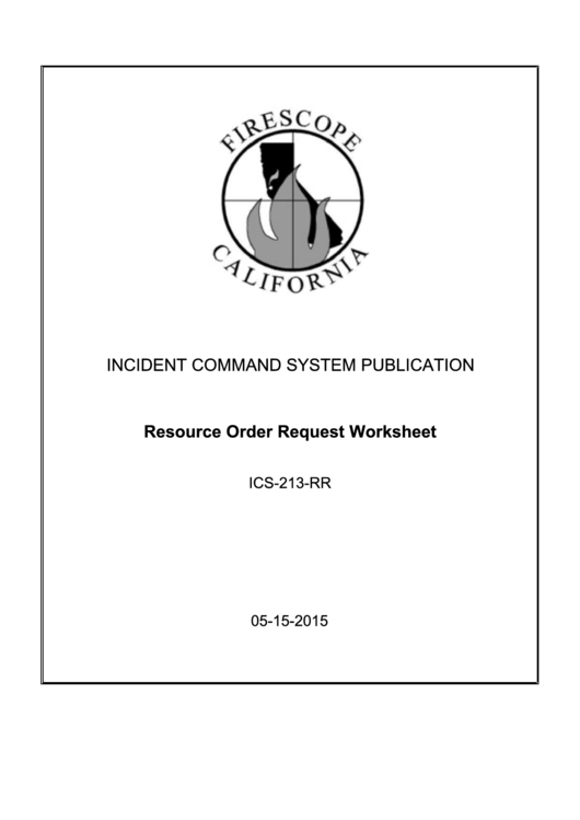Incident Command System Publication Resource Order Request Worksheet Printable pdf