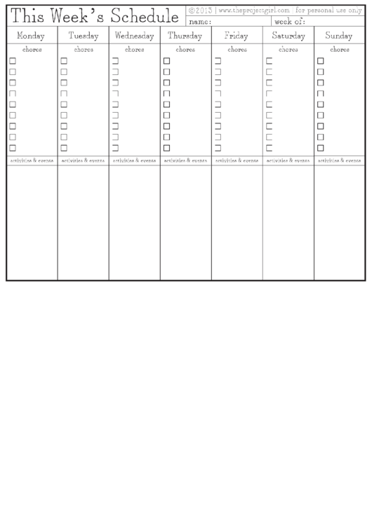 This Week's Chore Schedule Template