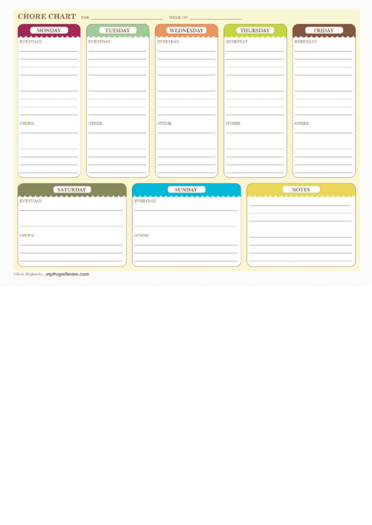 Weekly Chore Chart With Notes - Lined Printable pdf