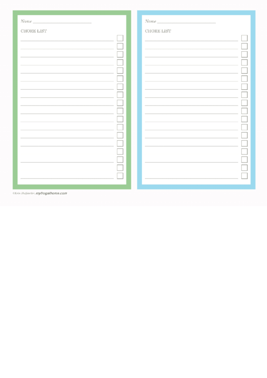 Chore List Template - Two Per Page Printable pdf